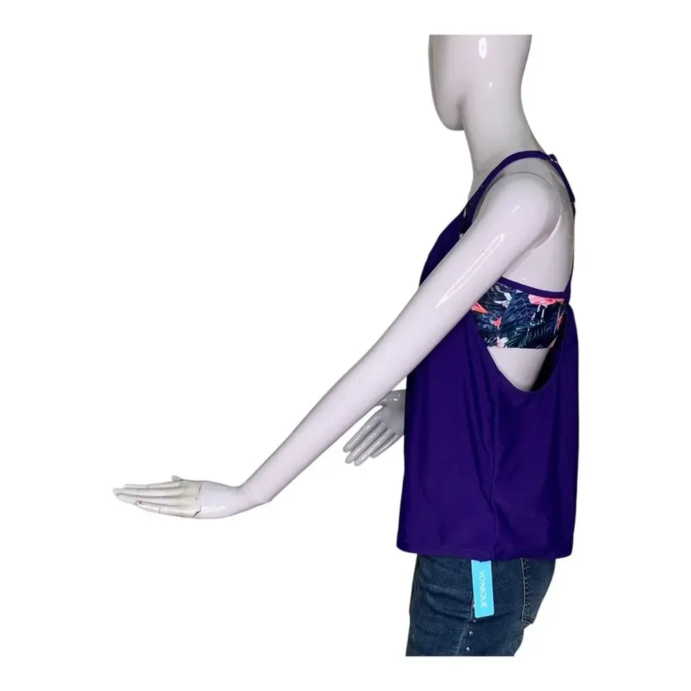 Yonique NWT Tankini Top with a Built in Flamingo Patterned Bra Size M